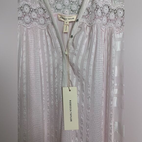 NWT REBECCA TAYLOR Pink Silk Lace Trim A-Line Mini Dress. Size 8 - Picture 6 of 9